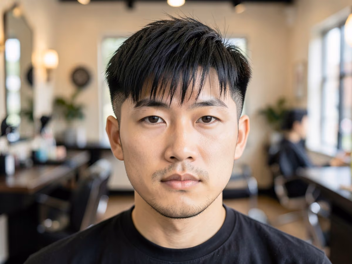Man with an asian french crop haircut