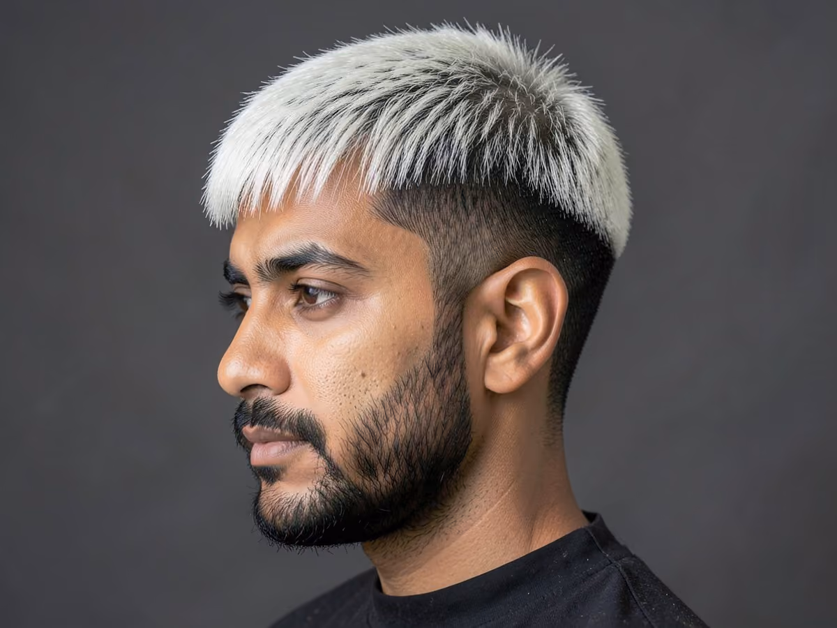 Man with a bleached fringe french crop haircut