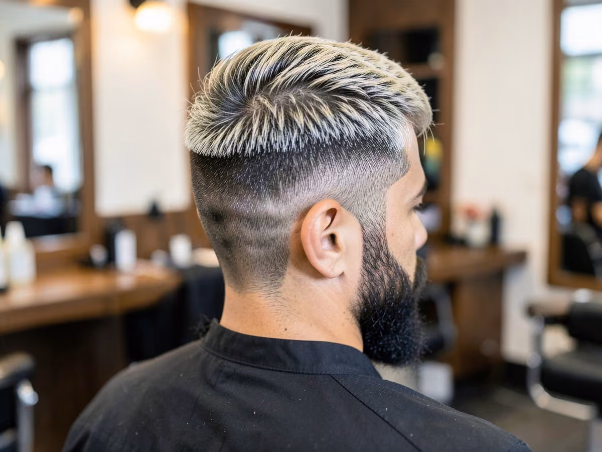 Man with a highlighted french crop haircut