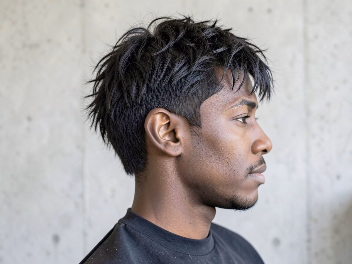 Man with a shaggy french crop haircut