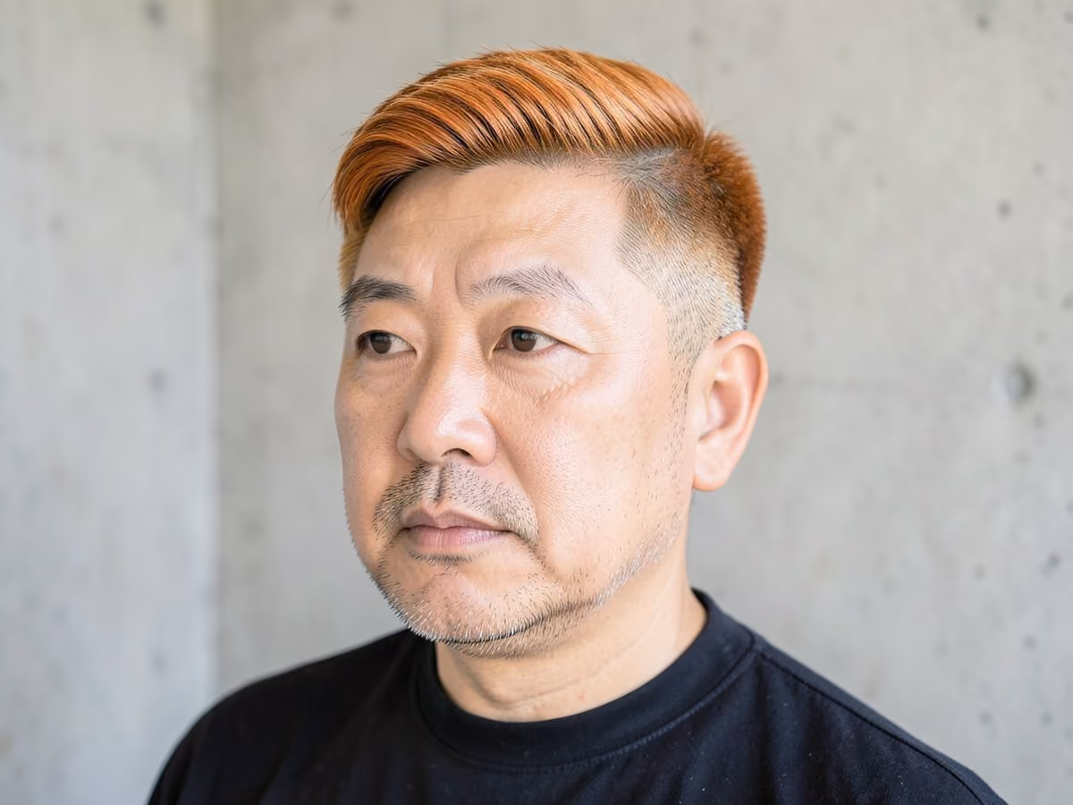 Man with an asian frosted tips haircut