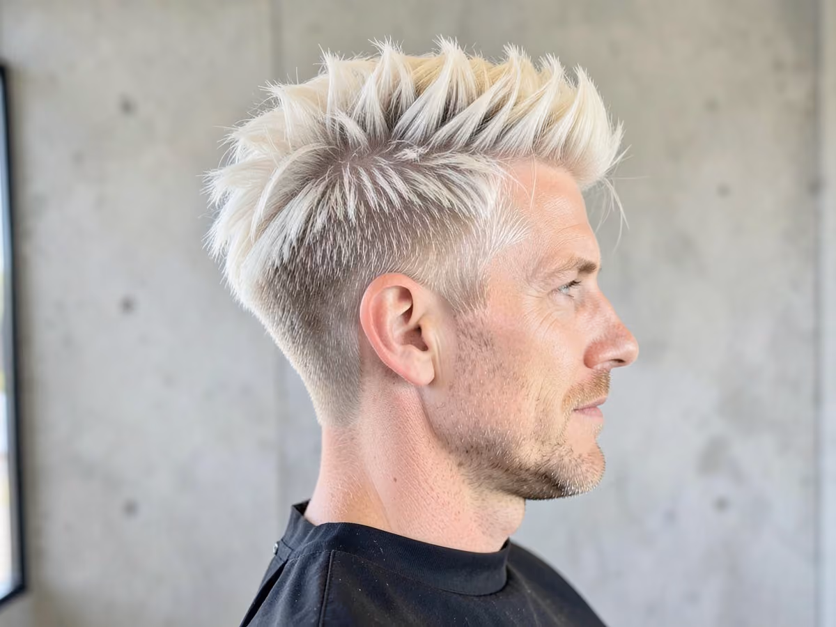 Man with a chunky frosted tips haircut