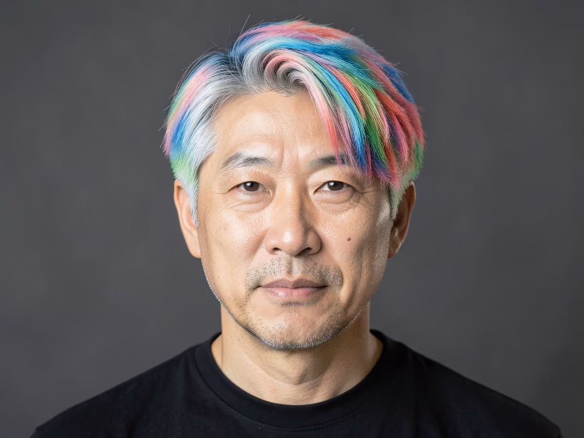 Man with a colored frosted tips haircut