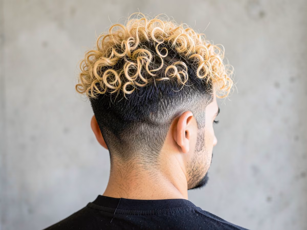 Man with a curly frosted tips haircut