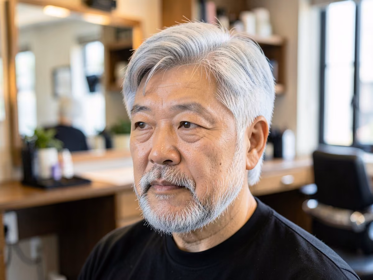 Man with a silver frosted tips haircut