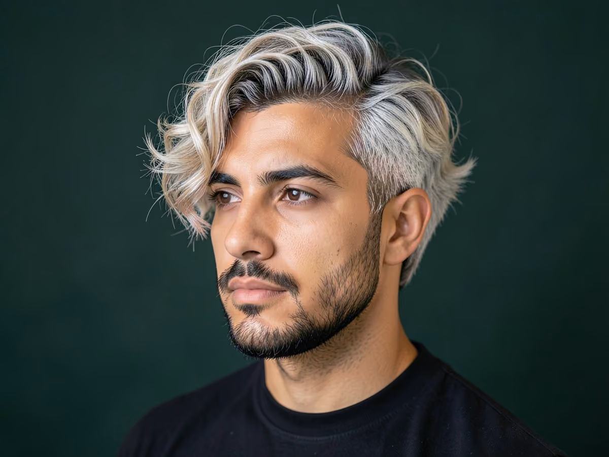 Man with a wavy frosted tips haircut