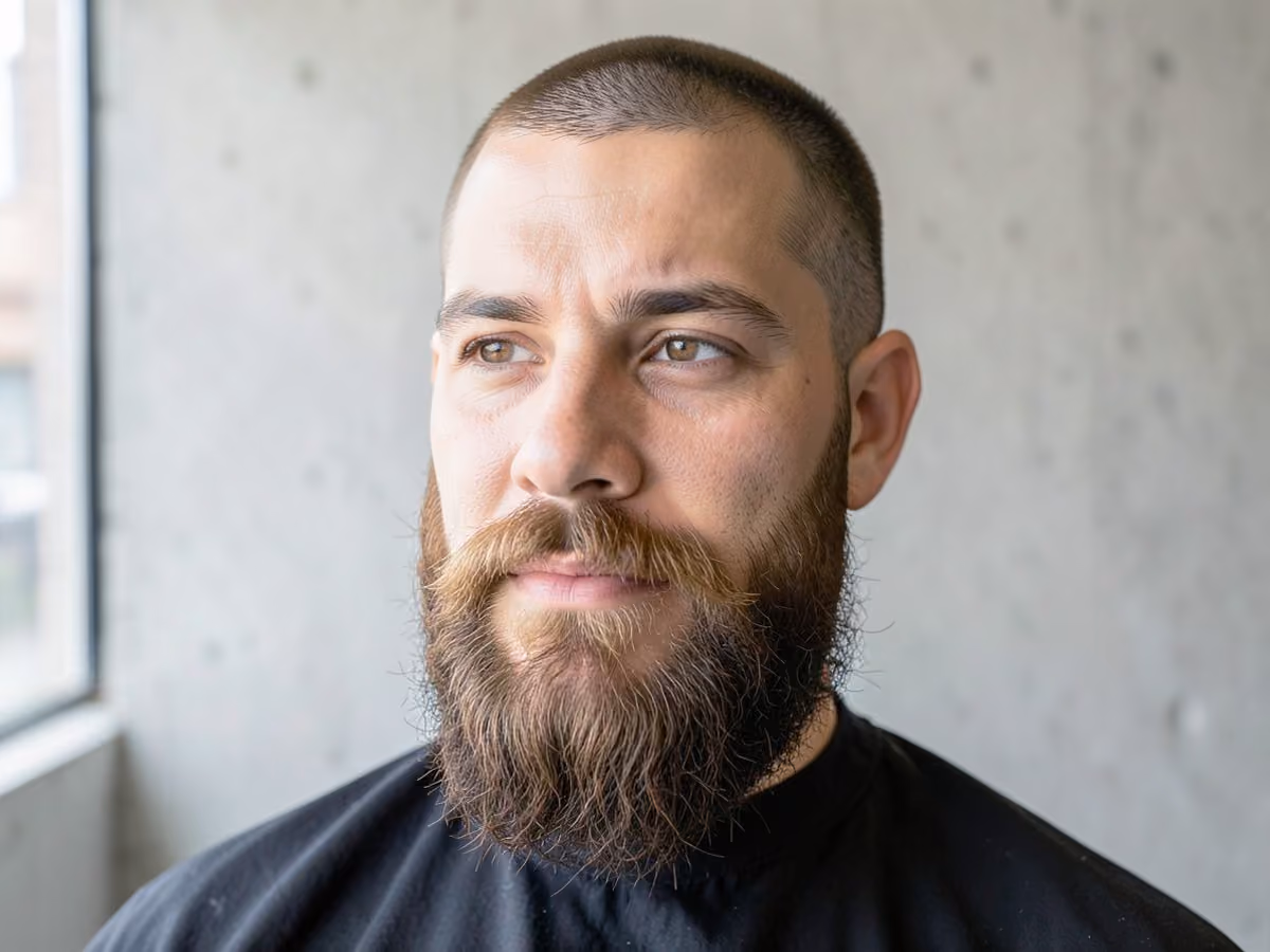 Man with a full beard for light growth haircut