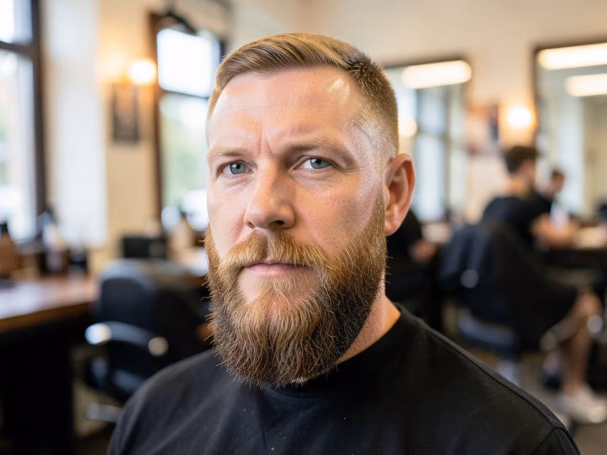 Man with a tapered full beard haircut