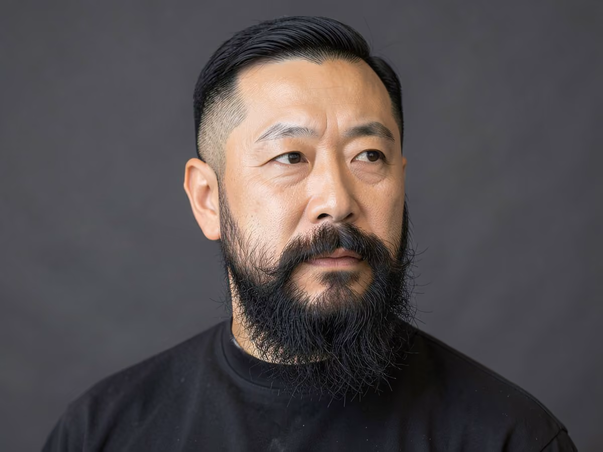 Man with a thick full beard haircut