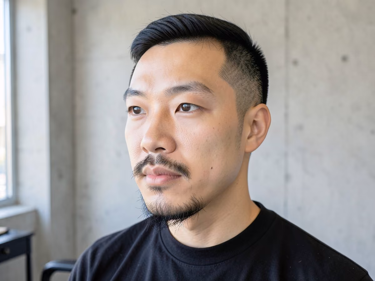 Man with an asian goatee haircut