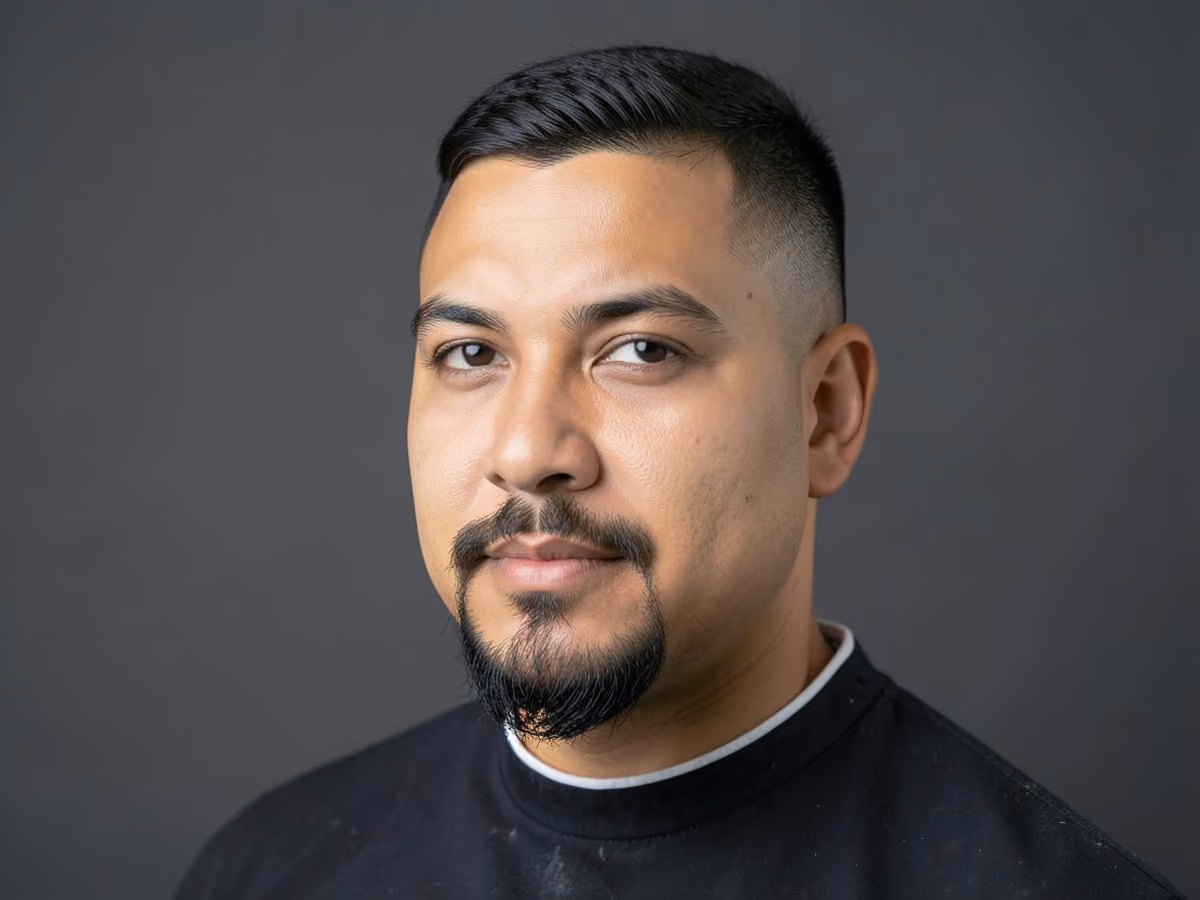 Man with a goatee for round face haircut