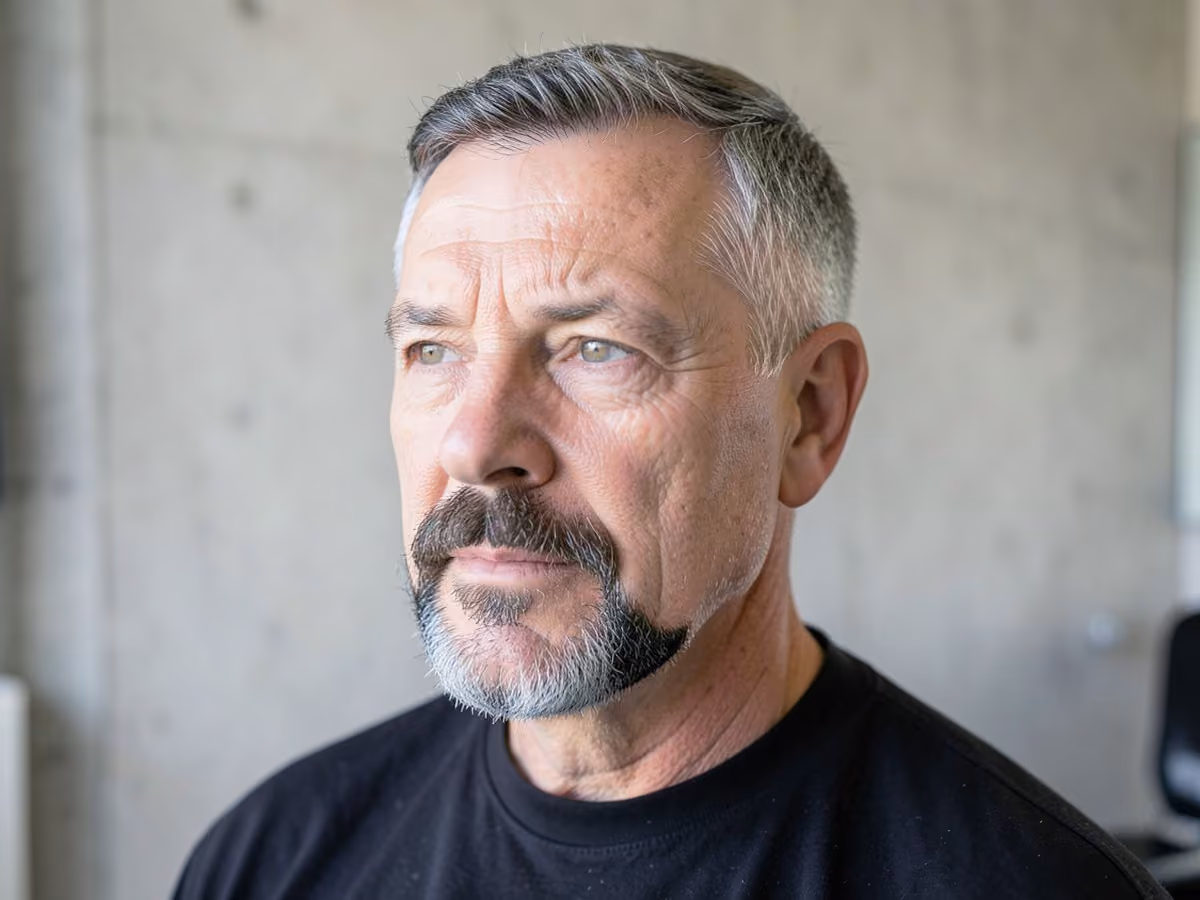 Man with a goatee with line up haircut