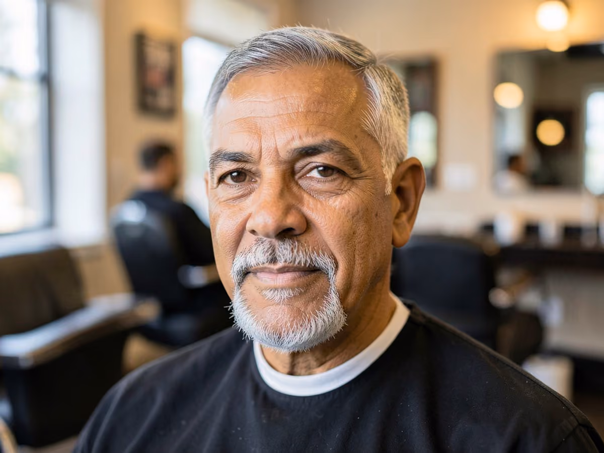 Man with a square goatee haircut
