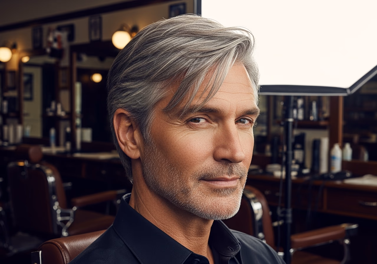 Gray Hair Styles for Men 2026 - Gray Angular Fringe