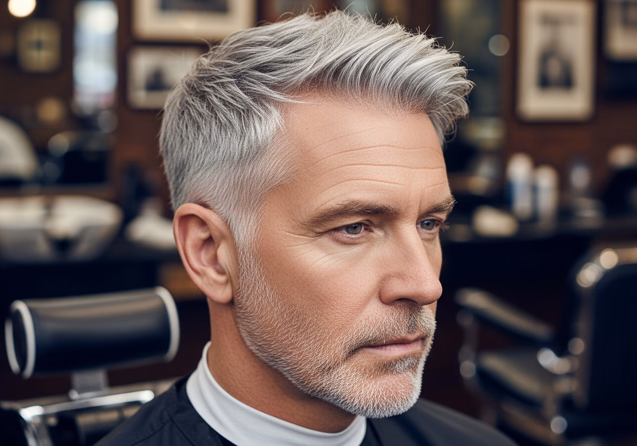Gray Hair Styles for Men 2026 - Gray Drop Fade with Silver Top