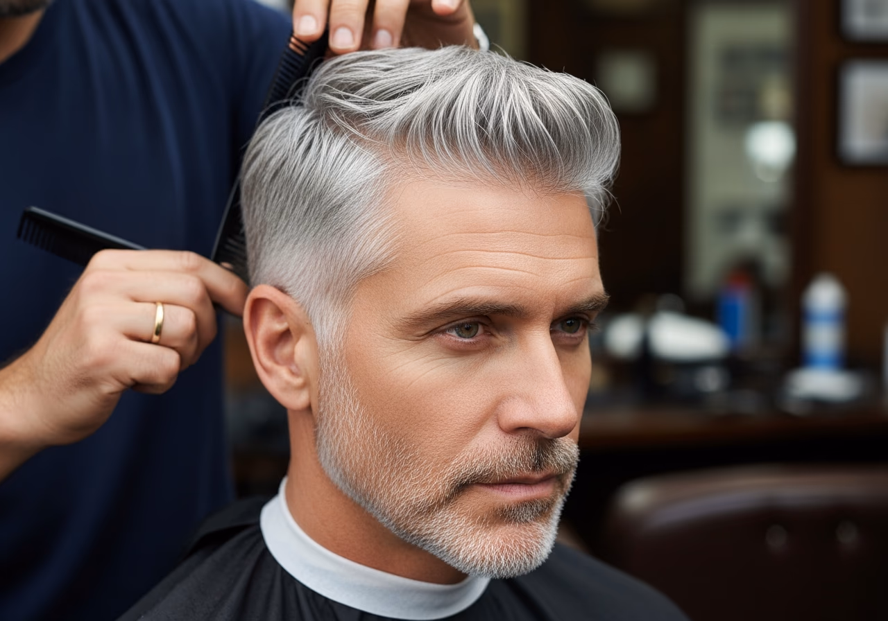 Gray Hair Styles for Men 2026 - Gray Modern Crew with Shine