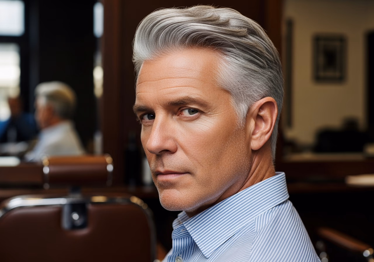 Gray Hair Styles for Men 2026 - Gray Side Part with Volume