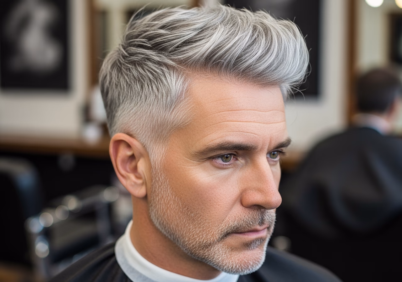 Gray Hair Styles for Men 2026 - Gray Undercut with Silver Crown