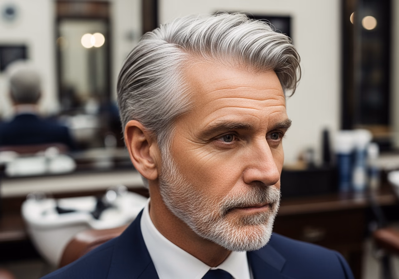 Gray Hair Styles for Men 2026 - Polished Gray Side Sweep