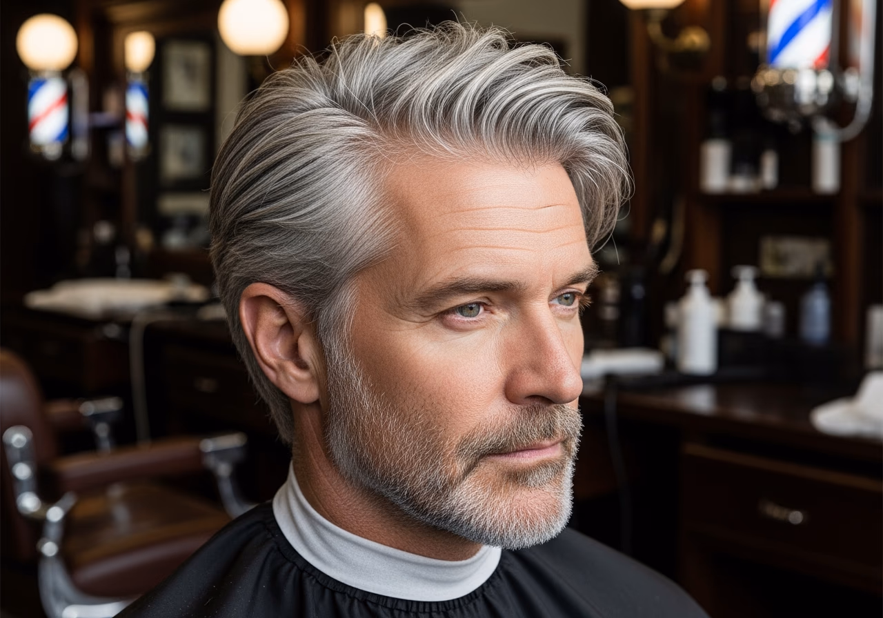 Gray Hair Styles for Men 2026 - Silver Messy Fringe