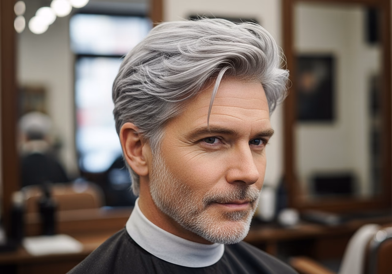 Gray Hair Styles for Men 2026 - Silver Textured Two-Block