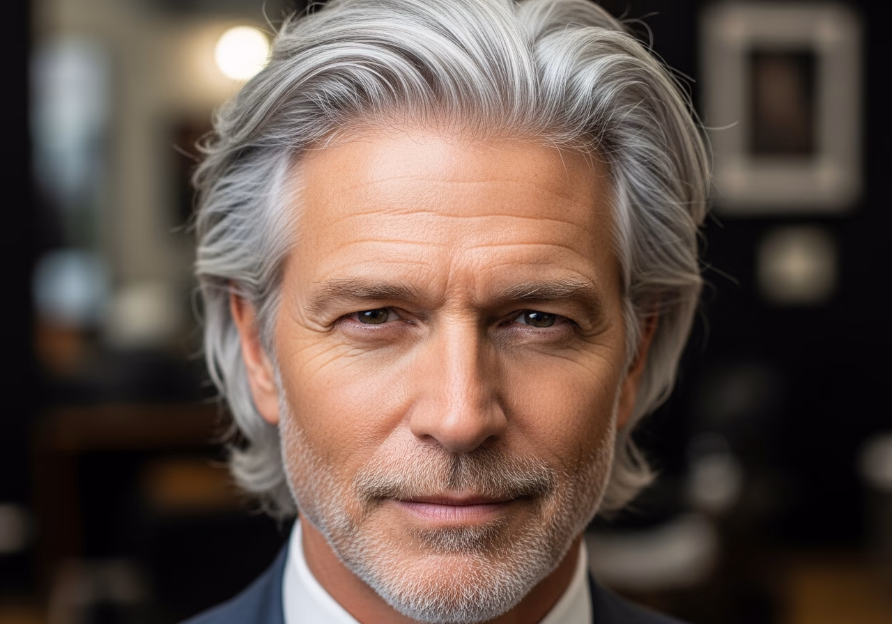 Gray Hair Styles for Men 2026 - Silver Wide Mop