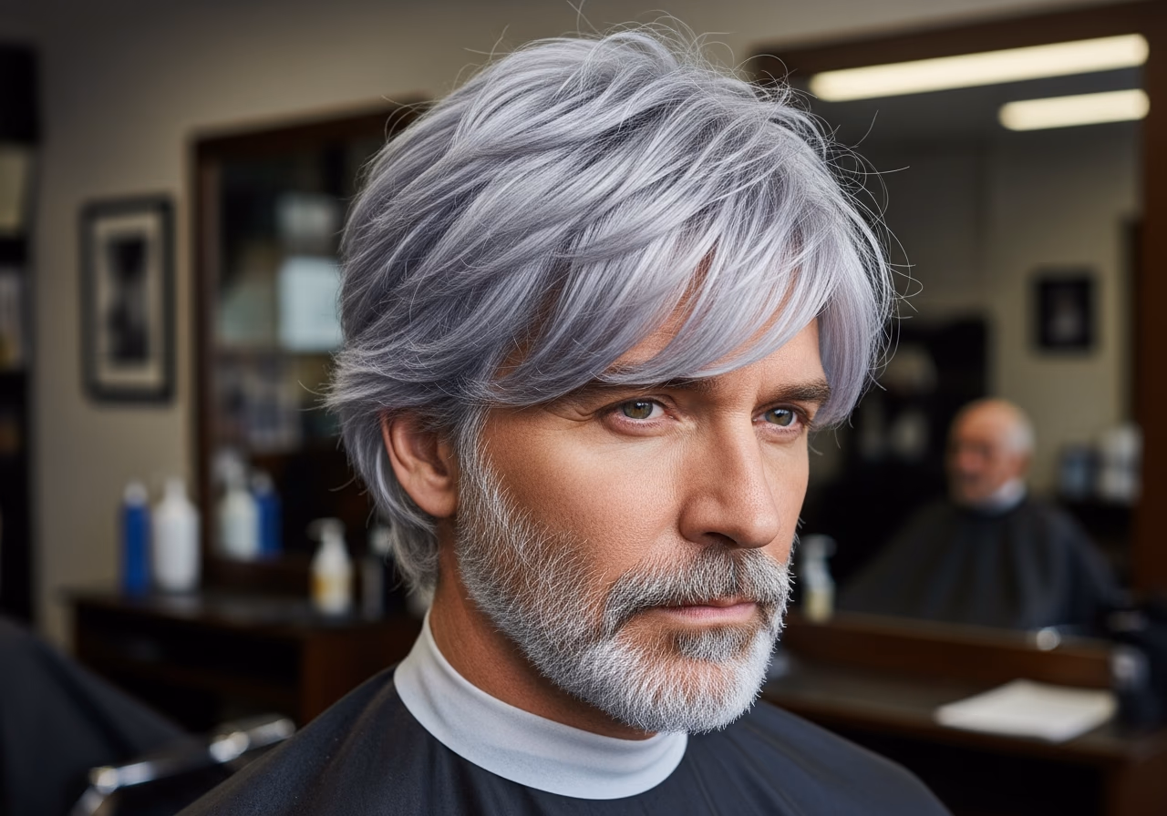 Gray Hair Styles for Men 2026 - Silver Wolf Cut