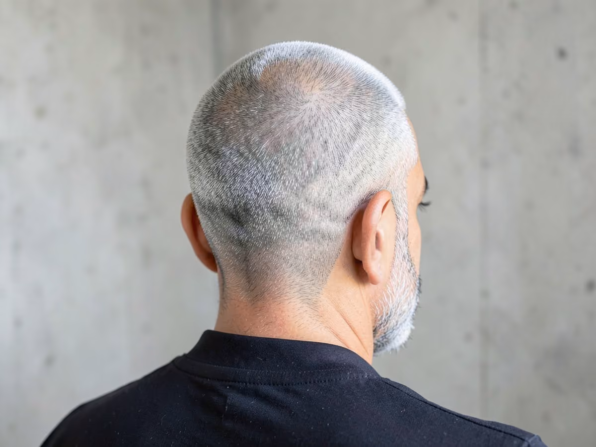 Man with a silver buzz cut