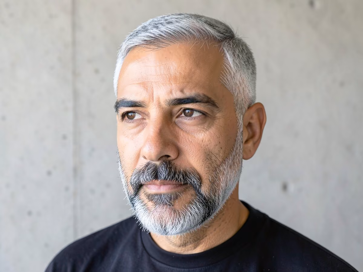 Man with a silver caesar cut