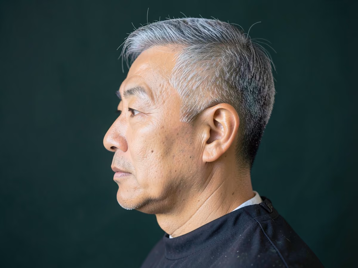Man with a silver ivy league haircut