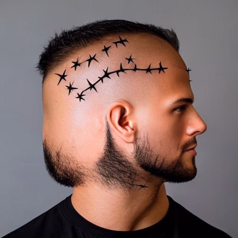 Barbed Wire hairstyle for men 2026 — Hair Designs variation, best for Edgy, statement, masculine, modern barbering by Master Stylist Jessica Hamilton