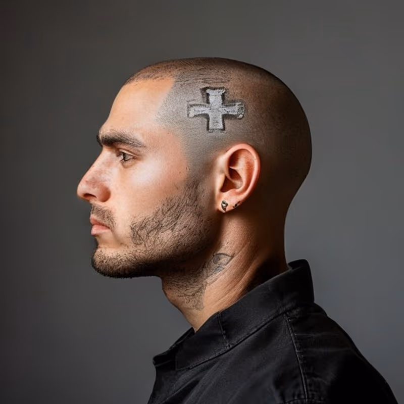 Cross Design hairstyle for men 2026 — Hair Designs variation, best for Religious or symbolic meaning, modern barbering by Master Stylist Jessica Hamilton