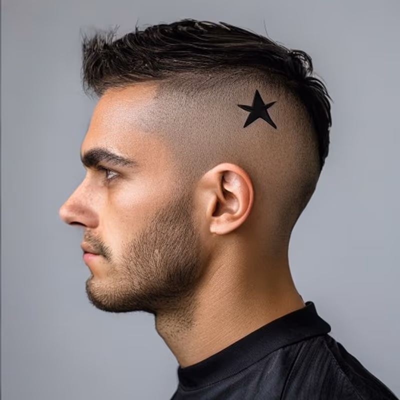 Star Design hairstyle for men 2026 — Hair Designs variation, best for Symmetrical, futuristic, modern barbering by Master Stylist Jessica Hamilton