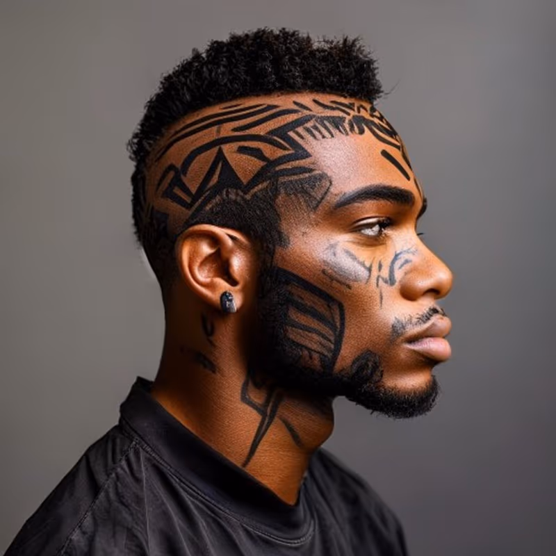 Tribal Design hairstyle for men 2026 — Hair Designs variation, best for Cultural, meaningful, statement, modern barbering by Master Stylist Jessica Hamilton