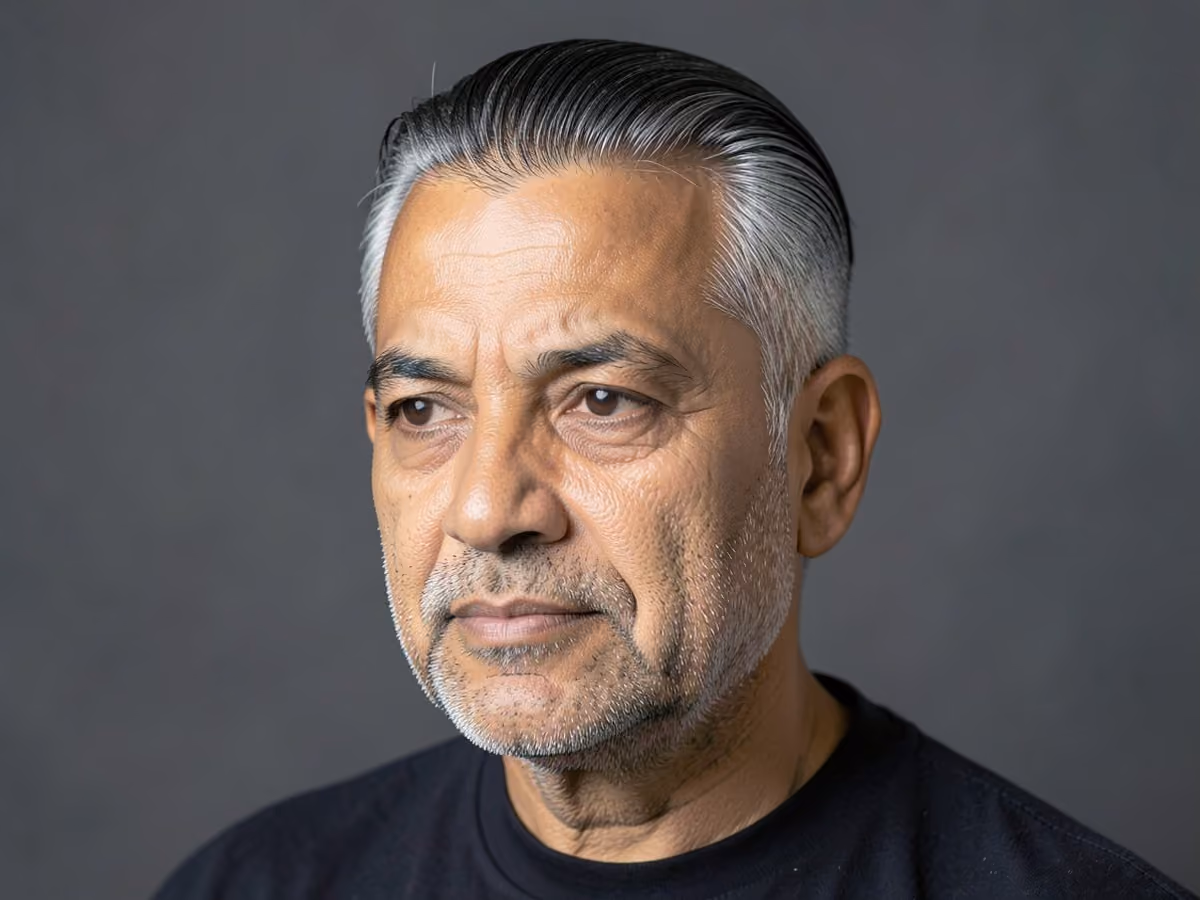 Man with a post-transplant slick back