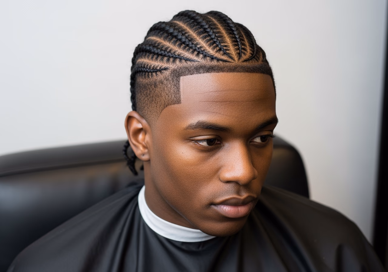 Haircuts for Black Men 2026 - Burst Fade with Braided Top
