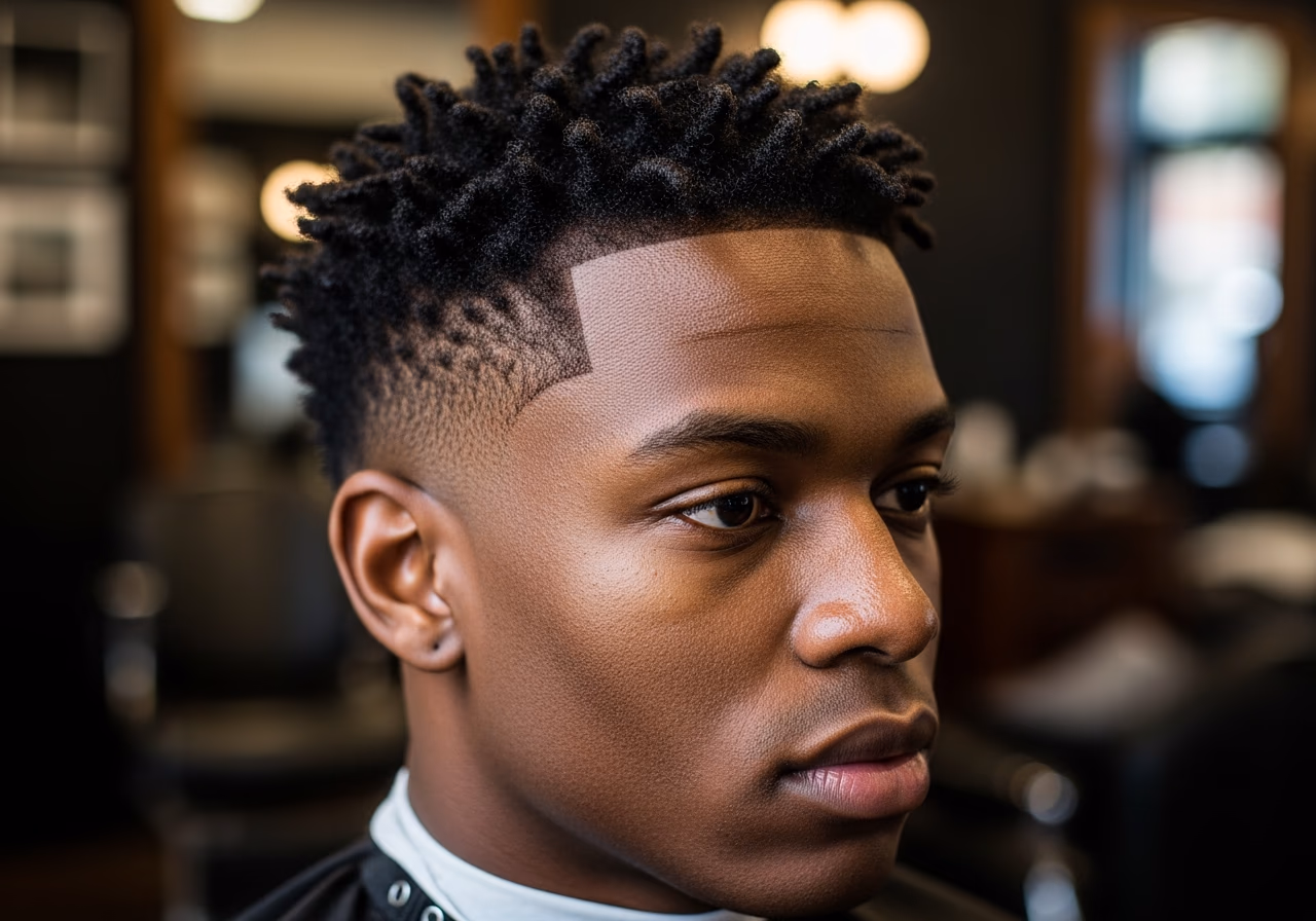 Haircuts for Black Men 2026 - Burst Fade with Rounded Natural Afro