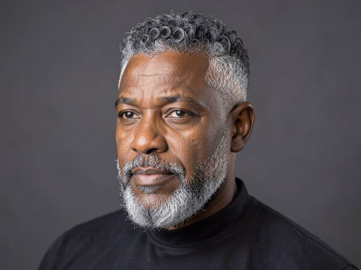 Man with a mature curly taper haircut