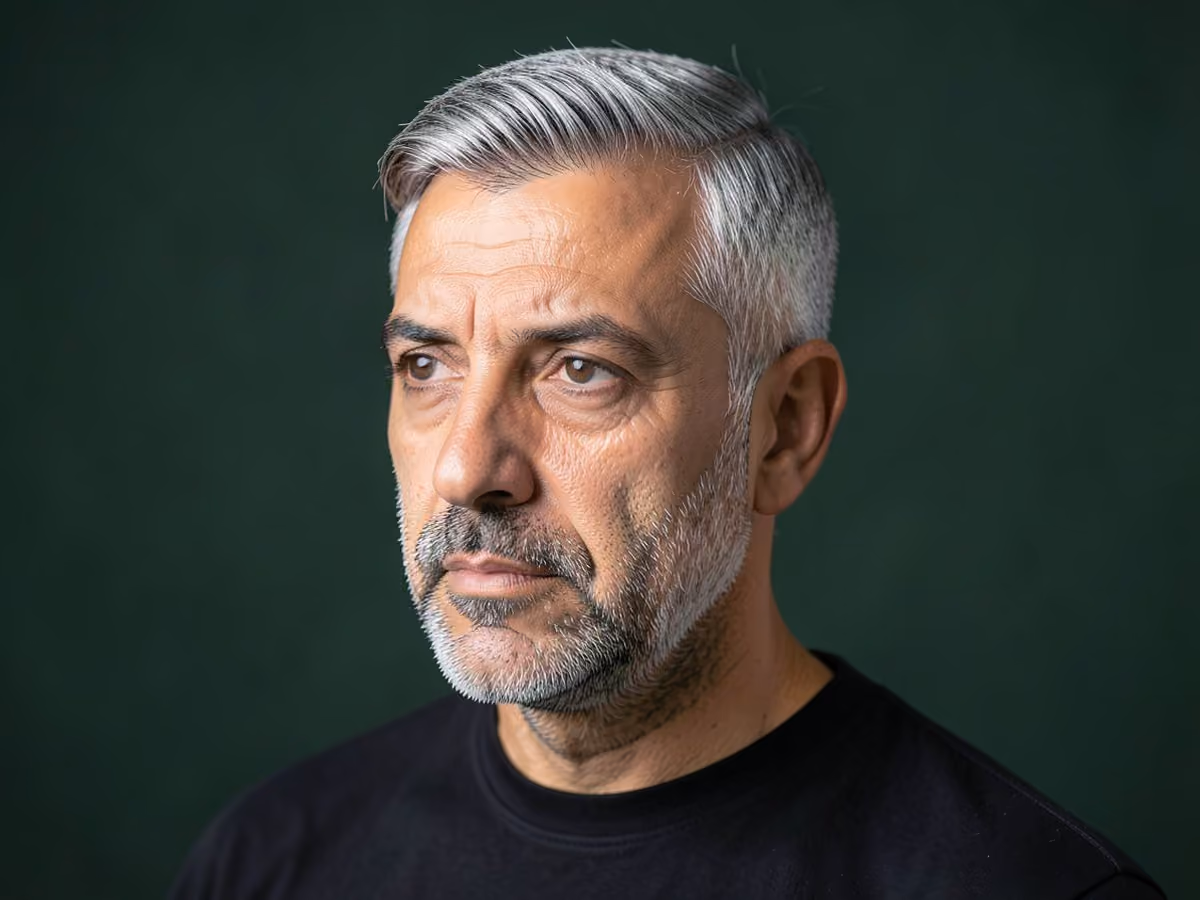 Man with a mature hairline side sweep