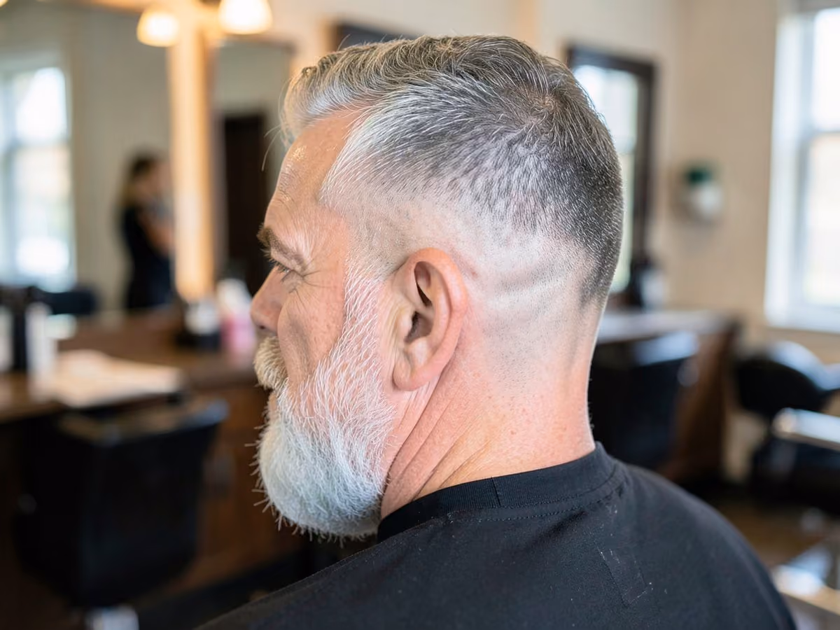 Man with a mature low cut fade