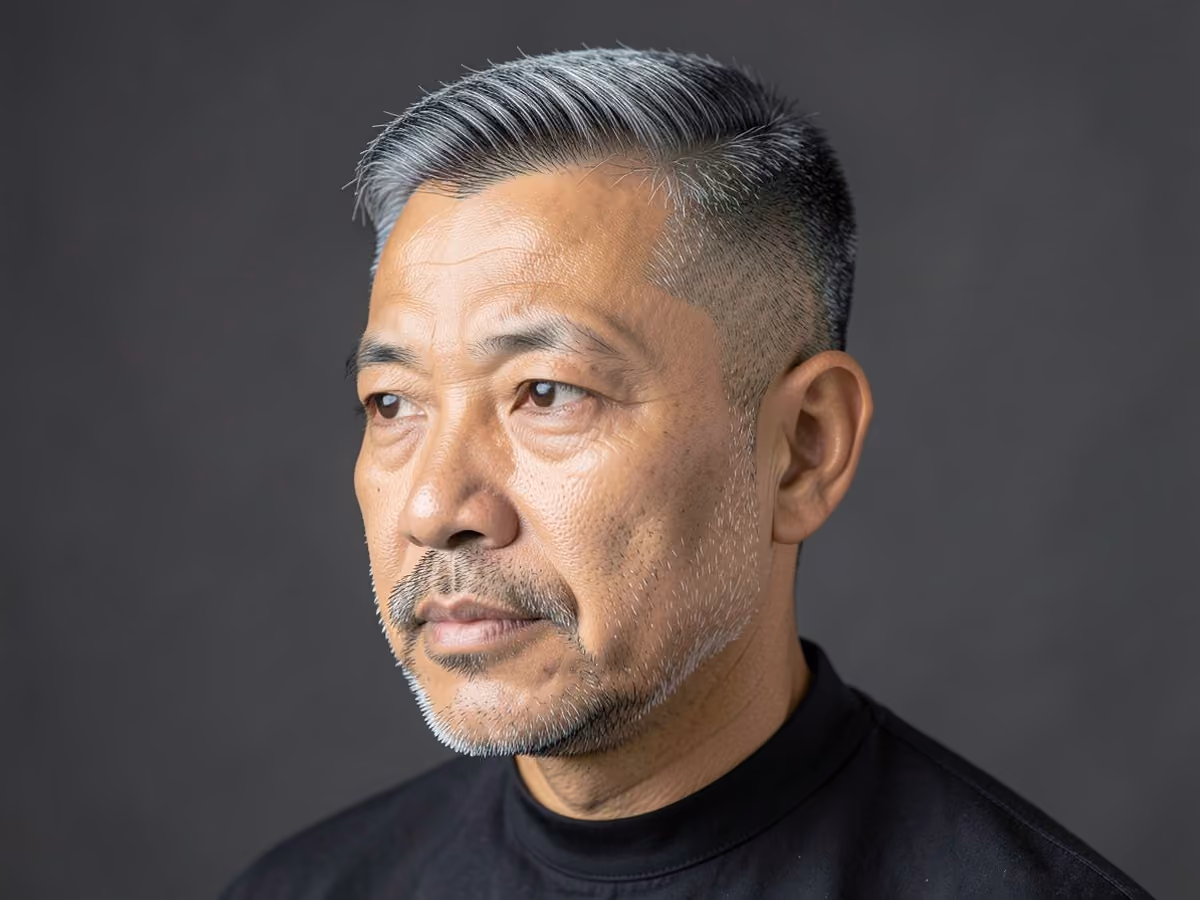 Man with a mature taper with stubble haircut