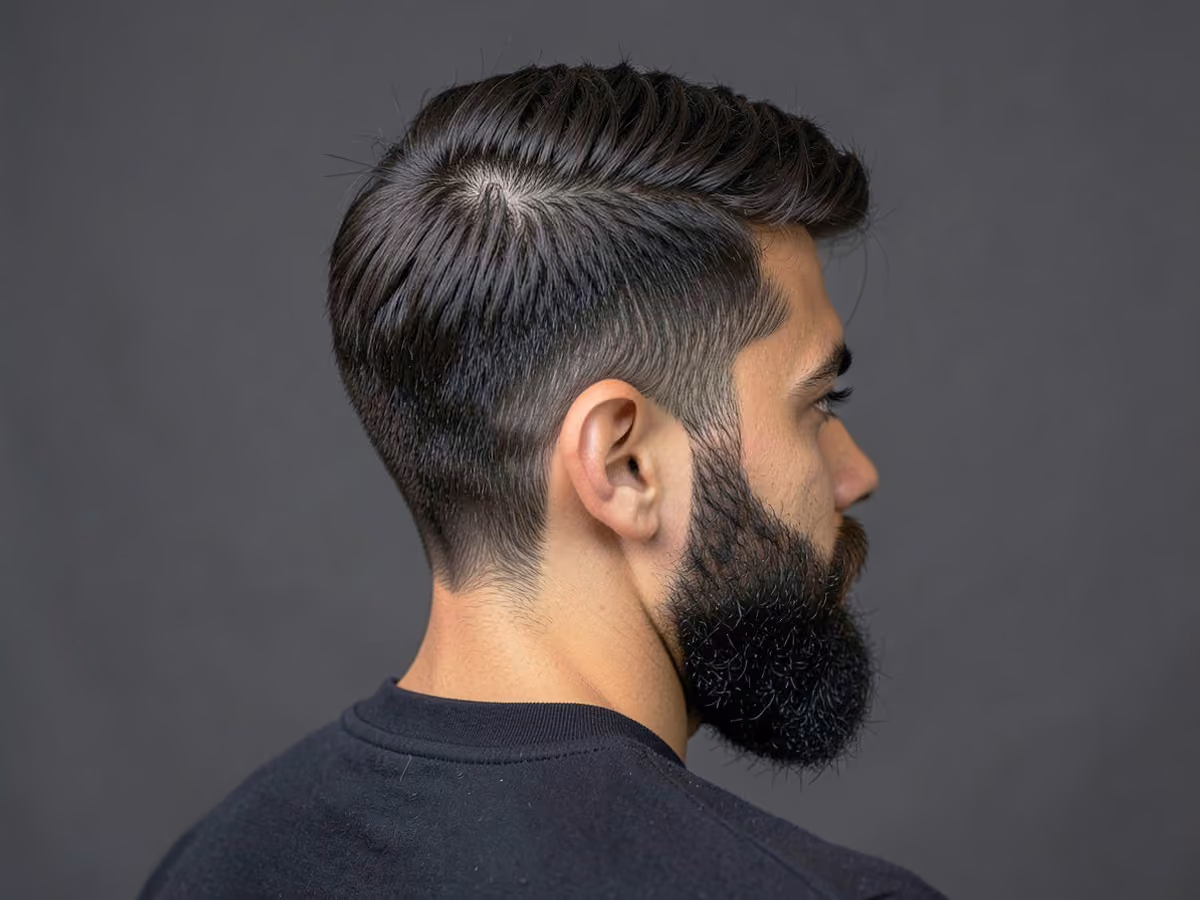 Man with a medium layered scissor cut
