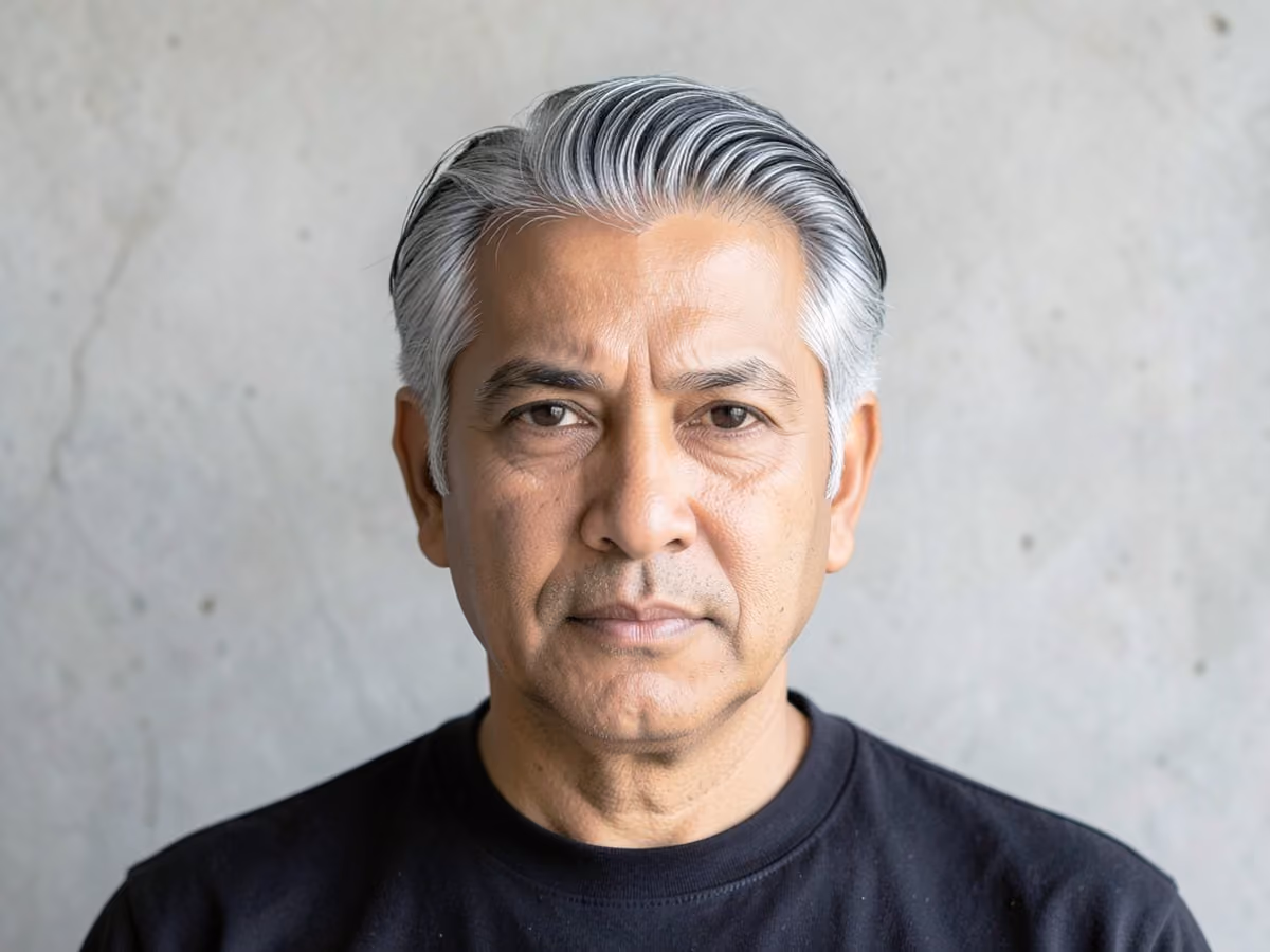 Man with a medium swept back hair