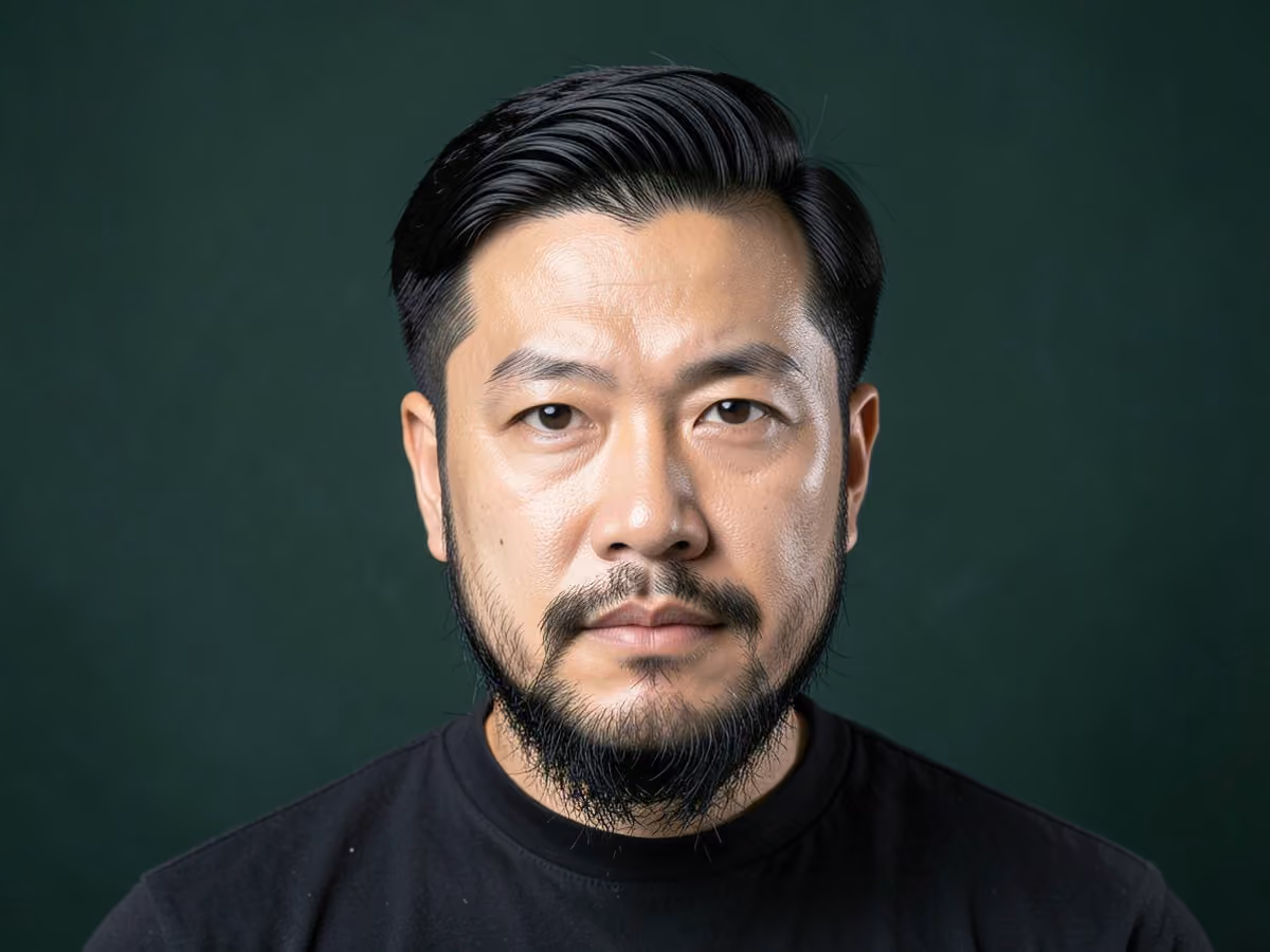 Man with a middle-aged asian side part
