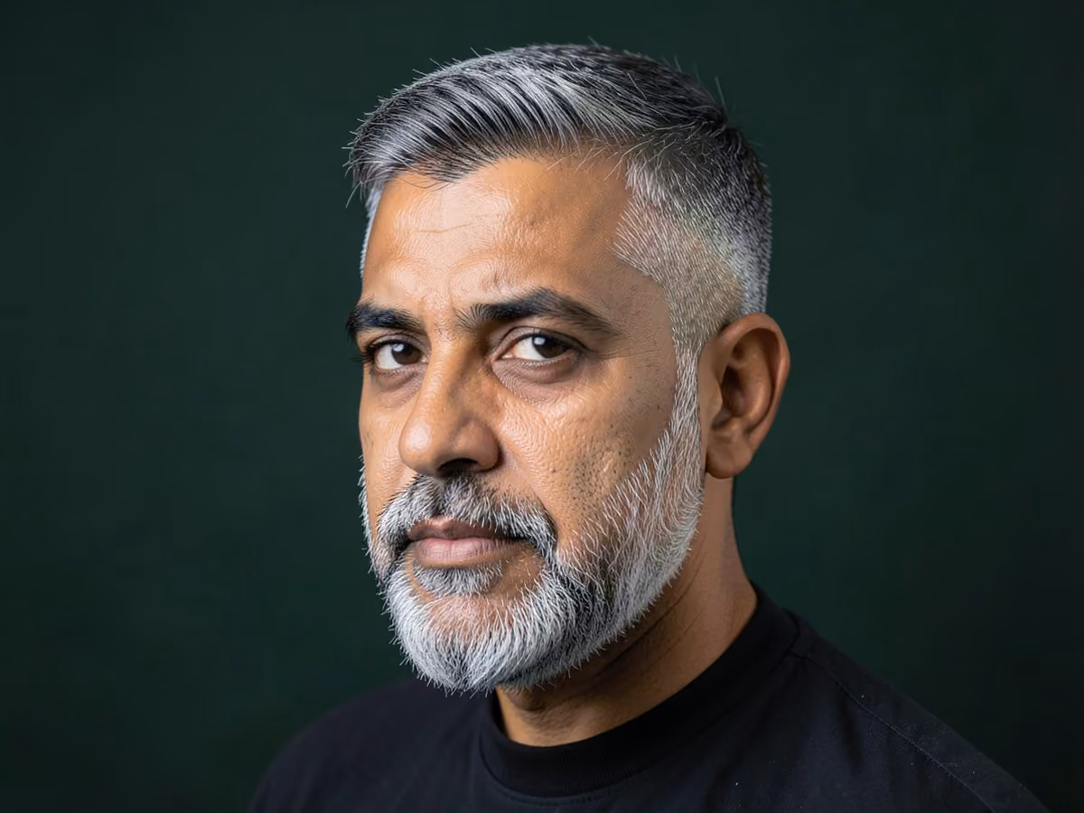 Man with a short fade with gray beard