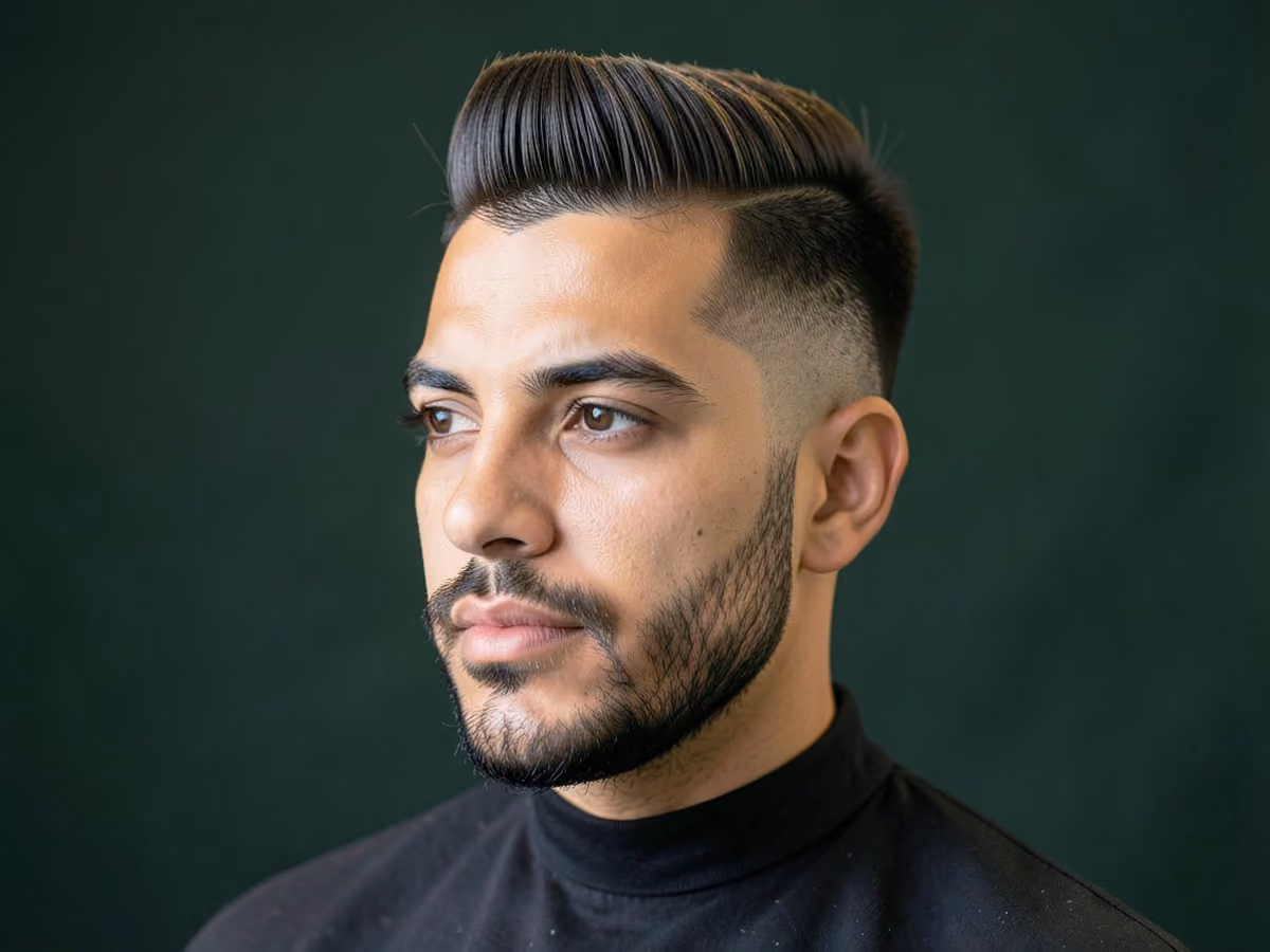 Man with a brush up with designer stubble haircut