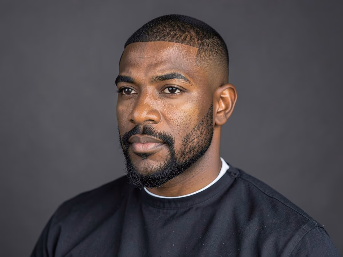 Man with a caesar cut with goatee