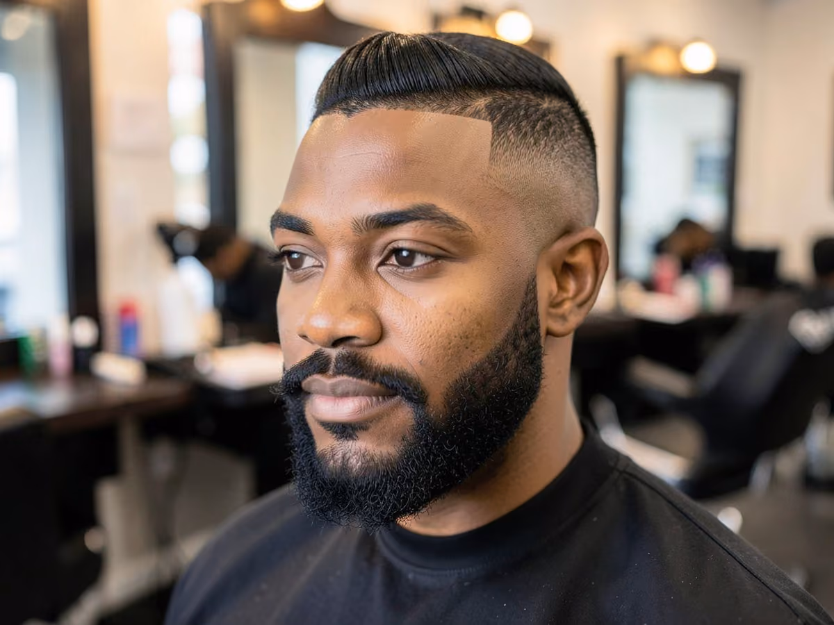 Man with a comb over with balbo beard haircut