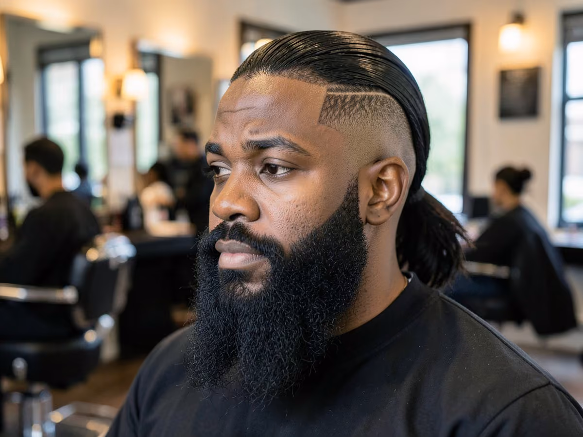 Man with a disconnected undercut with long beard