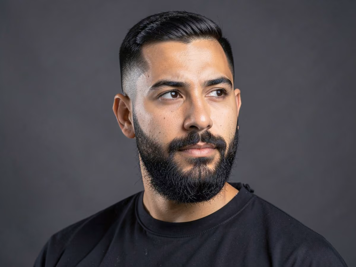 Man with a double chin haircut with beard